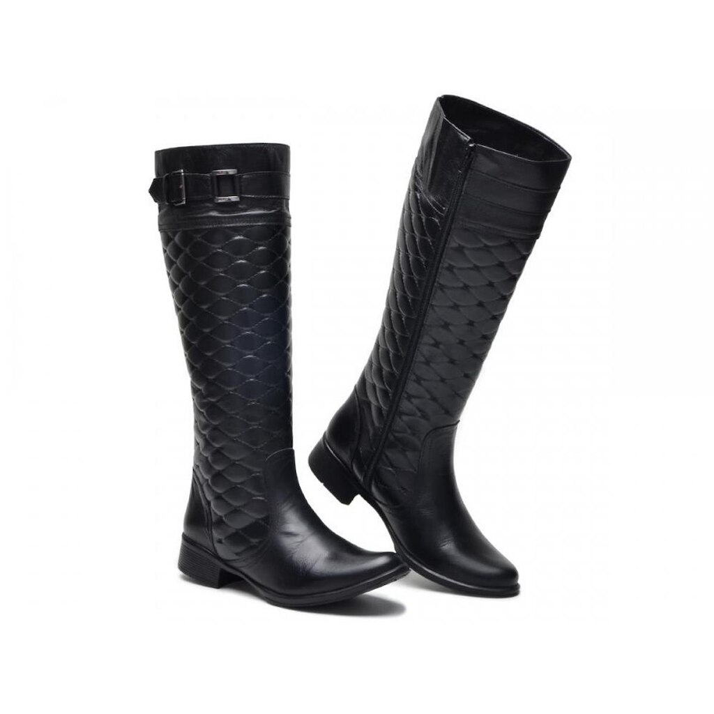 Bota Montaria Em Couro Com Detalhes Texturizados E Tira Com Fivela Feminino