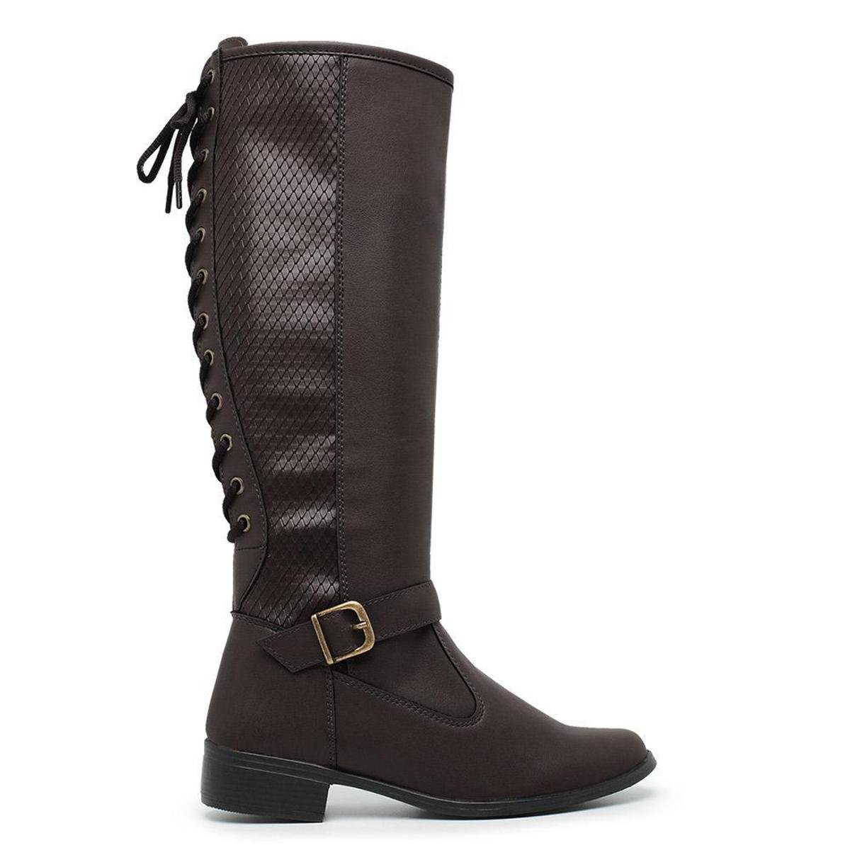 Bota Montaria Feminina 11653 Textura Amarração Fivela Casual Menor preço em Bota Montaria Feminina 11653 Textura Amarração Fivela Casual