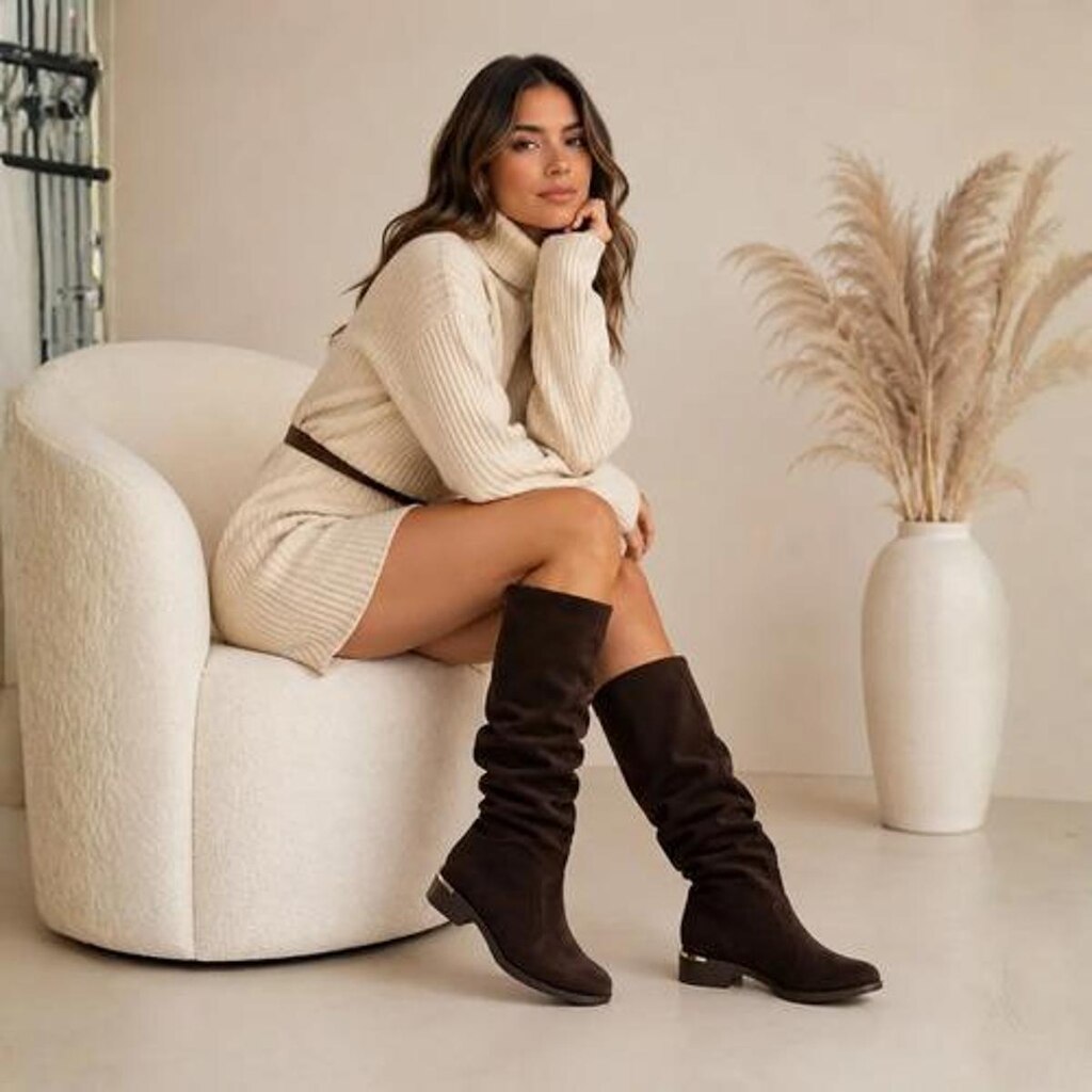Bota Montaria Feminina Bebecê T1840-120 Camurça Cano Longo Marrom Liso 38 Br