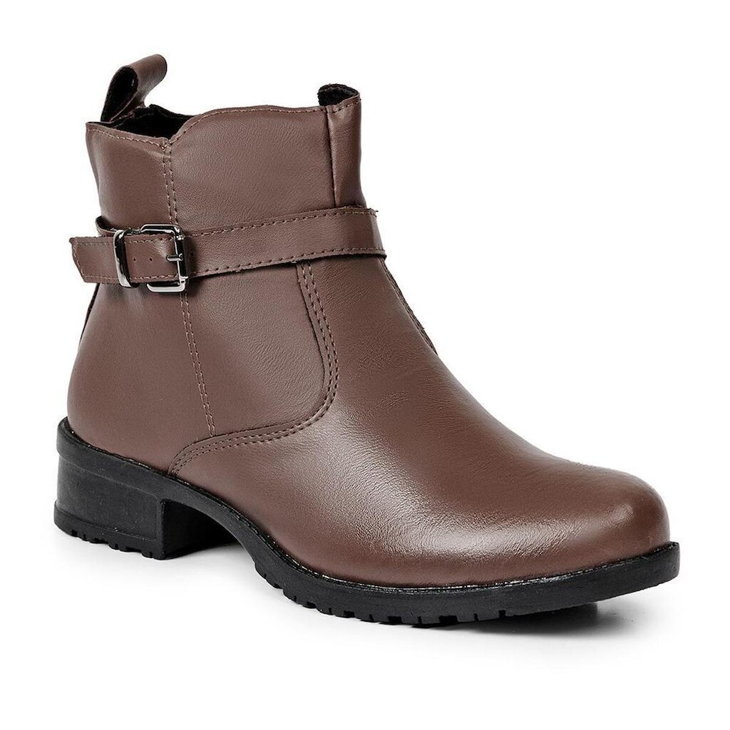 Bota Montaria Feminina Cano Curto Salto Baixo Solado Antiderrapante Café
