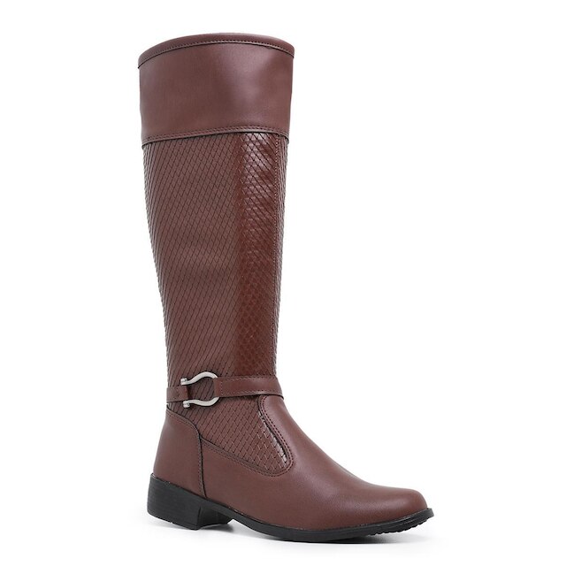 Bota Montaria Feminina Cano Longo Salto Baixo Com Ziper Lateral Bico Redondo Confortável e Macia