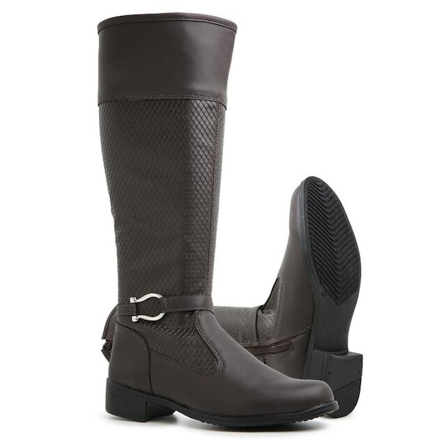 Bota Montaria Feminina Cano Longo Salto Baixo Com Ziper Lateral Bico Redondo Confortável e Macia