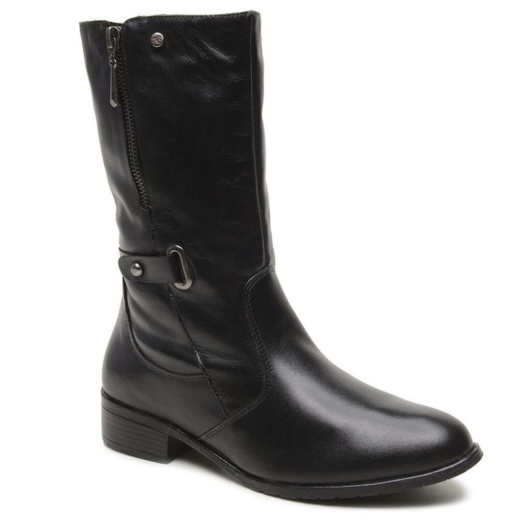 Bota Montaria Feminina Meia Panturrilha Couro Legítimo Zíper Salto Baixo