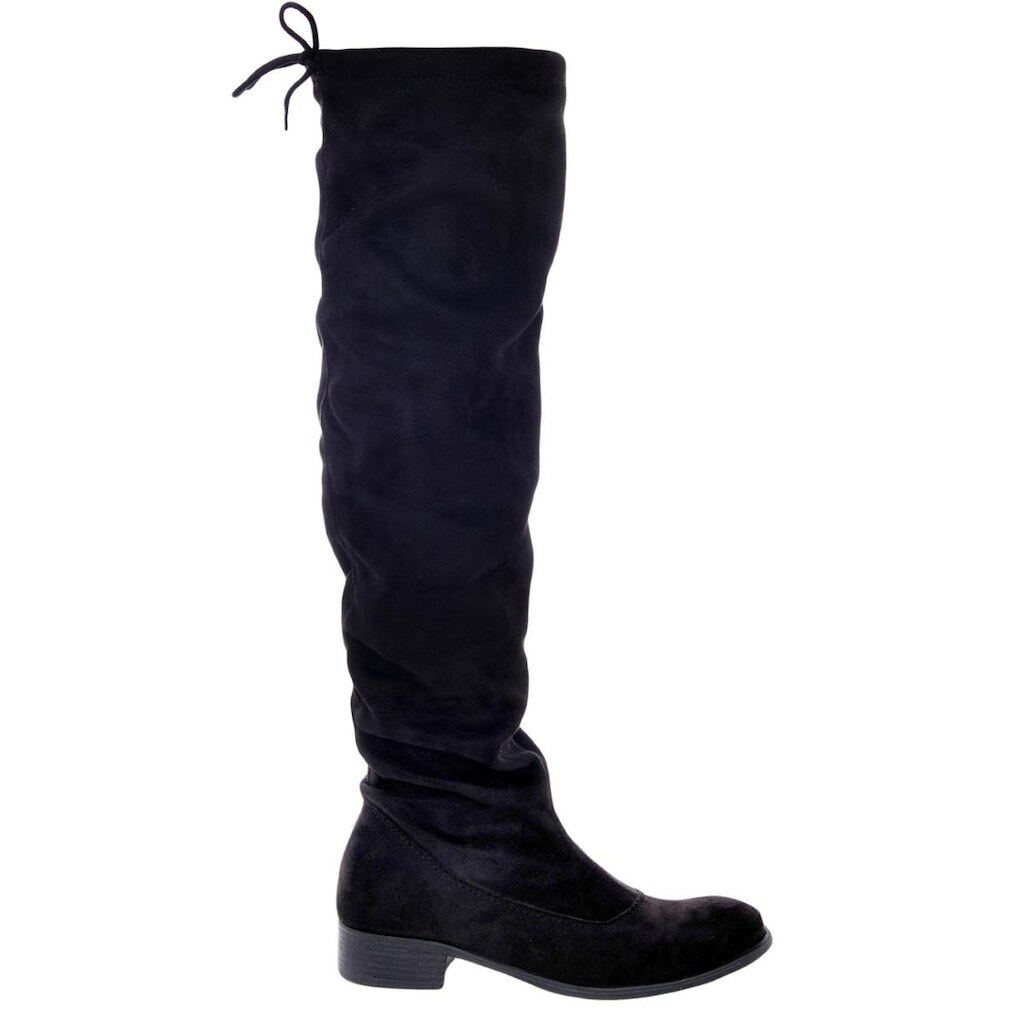 Bota Montaria Feminina Over The Knee Acima do Joelho Cano Longo Camurça Strech Preta Salto Baixo