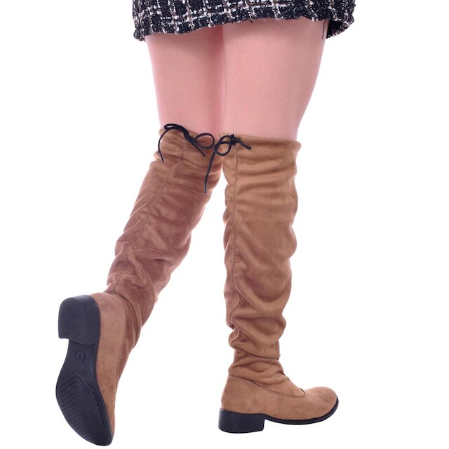 Bota Montaria Feminina Over The Knee Acima do Joelho Cano Longo Camurça Strech Preta Salto Baixo