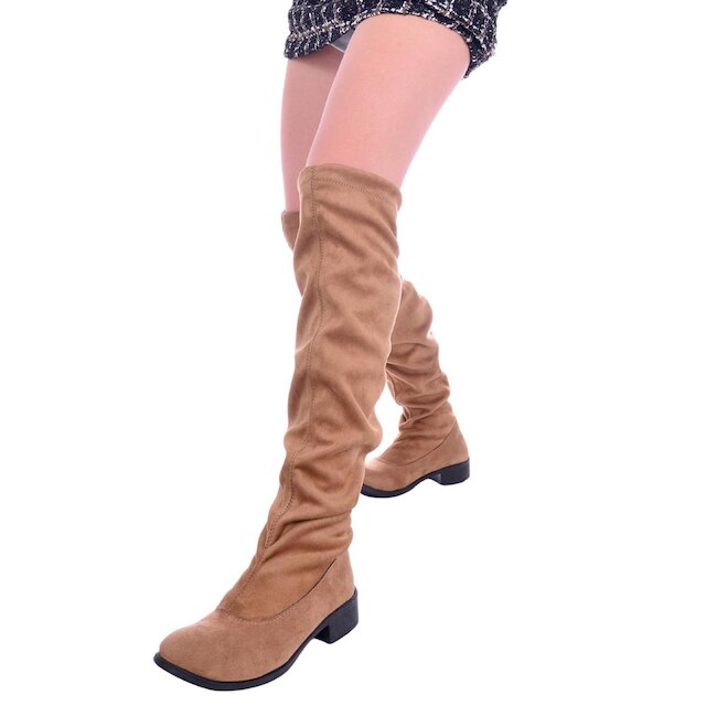 Bota Montaria Feminina Over The Knee Acima do Joelho Cano Longo Camurça Strech Preta Salto Baixo