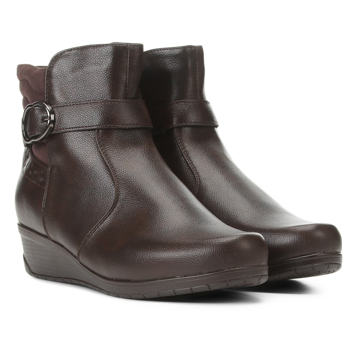 Bota Mooncity Anabela Fivela Feminina - Marrom Menor preço em Bota Mooncity Anabela Fivela Feminina - Marrom