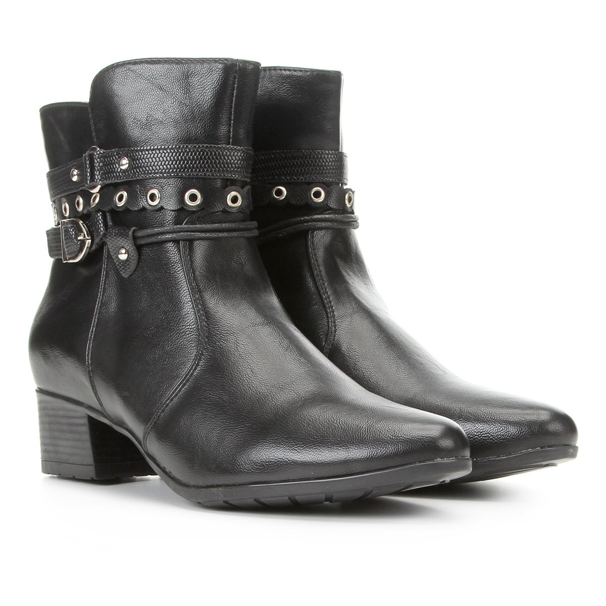 Bota Mooncity Cano Baixo Multi Tiras Fivela Feminina - Preto Menor preço em Bota Mooncity Cano Baixo Multi Tiras Fivela Feminina - Preto