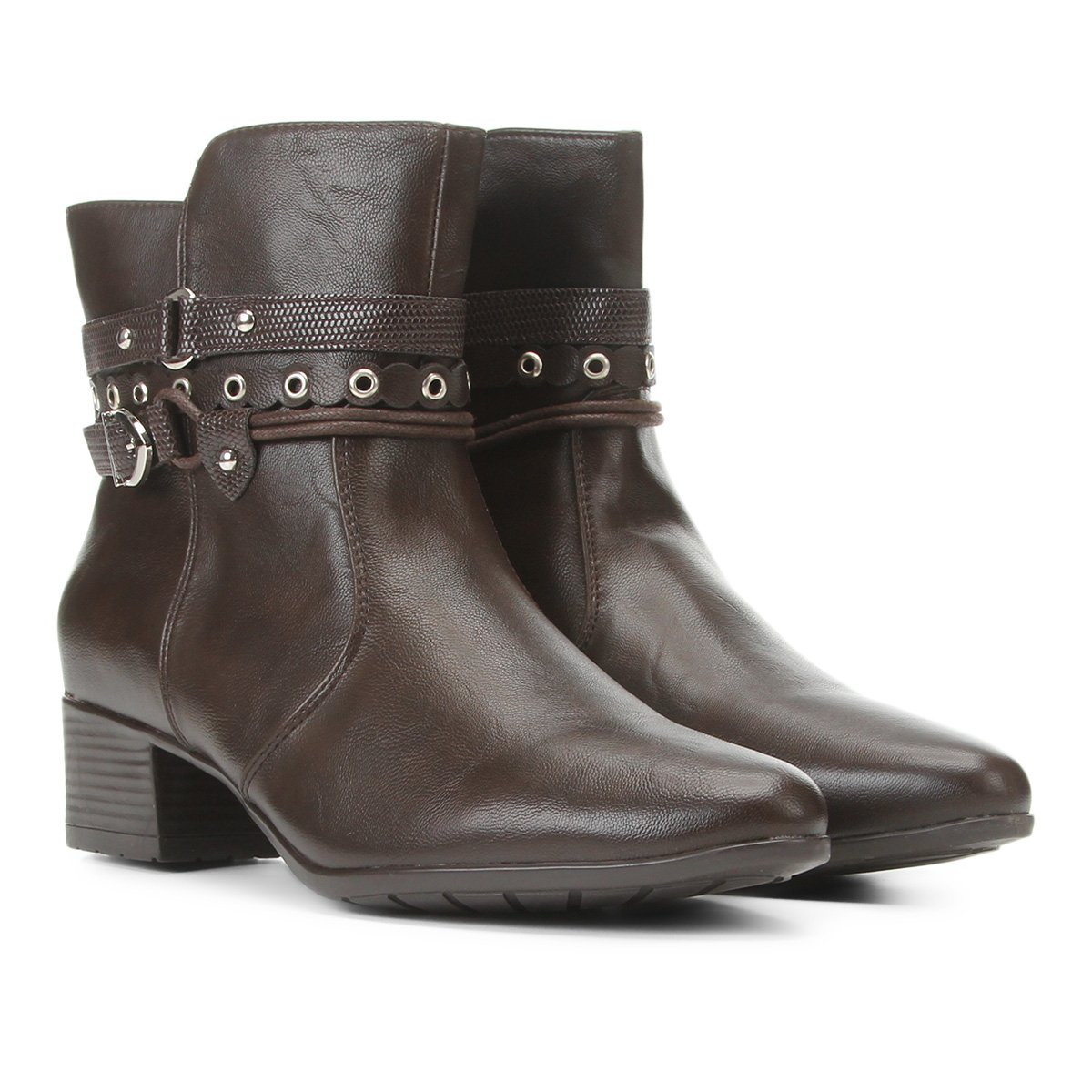 Bota Mooncity Cano Baixo Multi Tiras Fivela Feminina - Marrom Menor preço em Bota Mooncity Cano Baixo Multi Tiras Fivela Feminina - Marrom