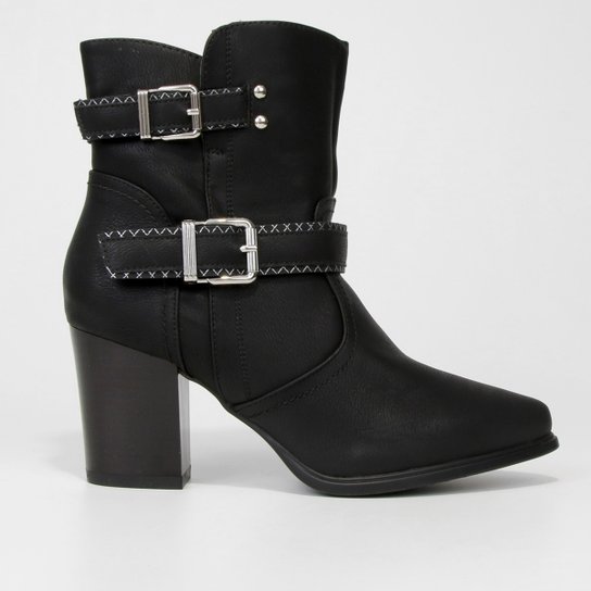Bota Mooncity Cano Médio Com Fivelas Feminino - Preto
