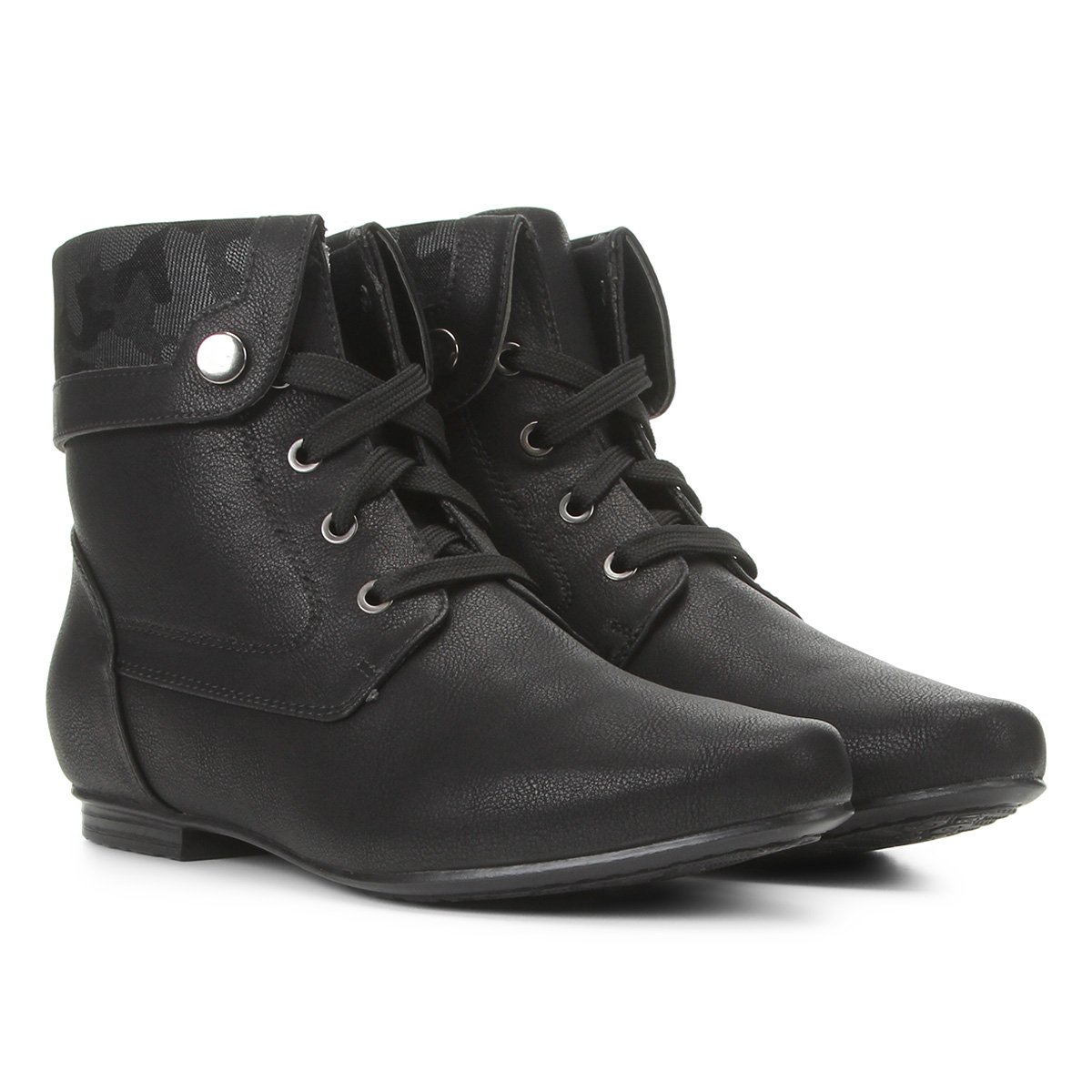 Bota Mooncity Coturno Rasteiro Feminina - Preto Menor preço em Bota Mooncity Coturno Rasteiro Feminina - Preto