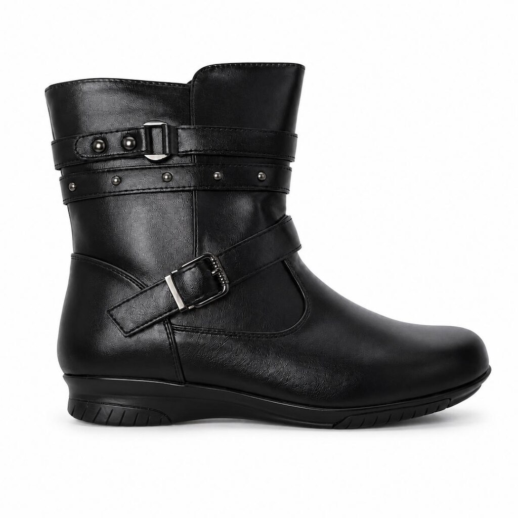 Bota Mooncity Feminina Curta Baixa Preta Ref 71142 Com Fivela