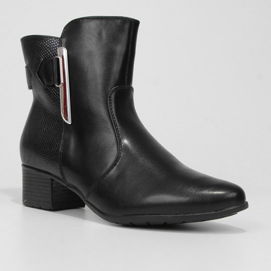 Bota Mooncity Metal Lateral Cano Baixo Feminina - Preto