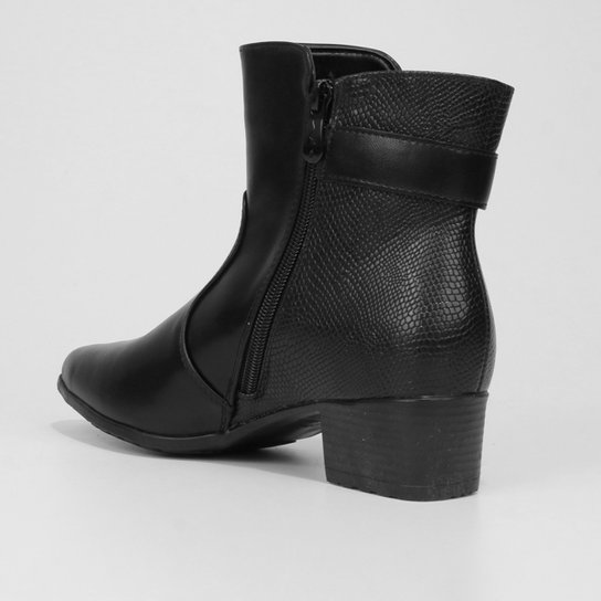Bota Mooncity Metal Lateral Cano Baixo Feminina - Preto