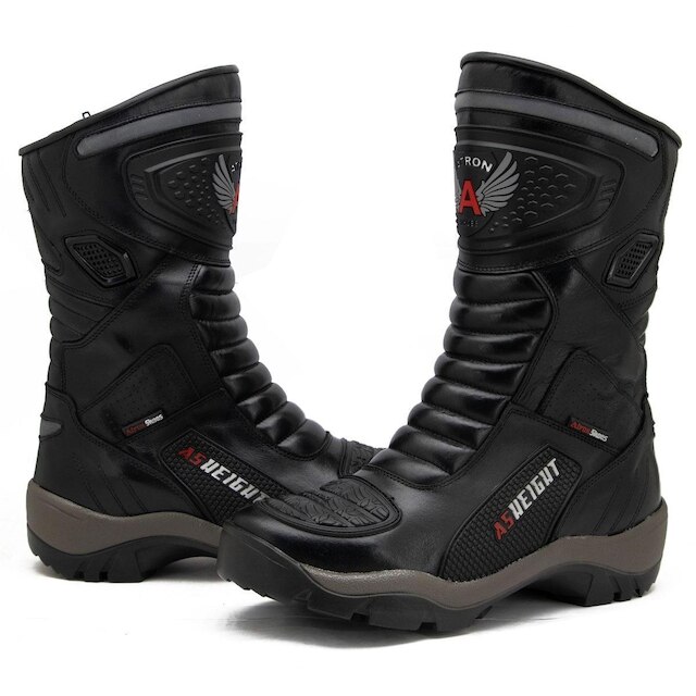 Bota Motociclista Masculina Couro Cano Alto Proteção