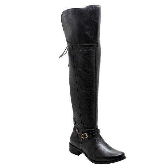 Bota Over the Knee Couro D&R Shoes Feminina - Preto