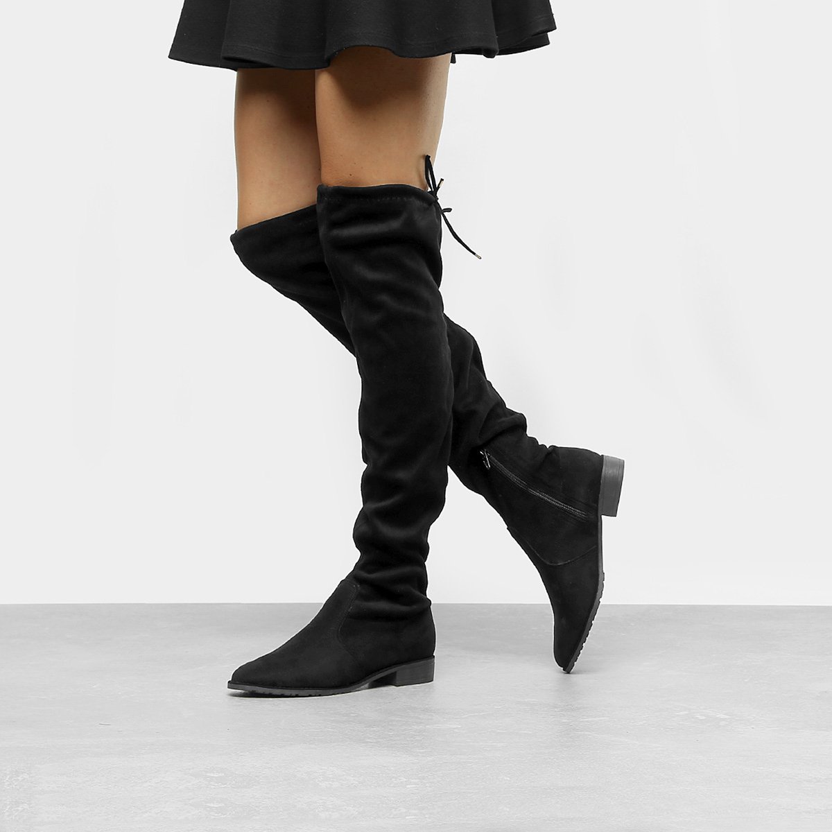 Bota Over The Knee Drezzup Amarração Feminina - Preto Menor preço em Bota Over The Knee Drezzup Amarração Feminina - Preto