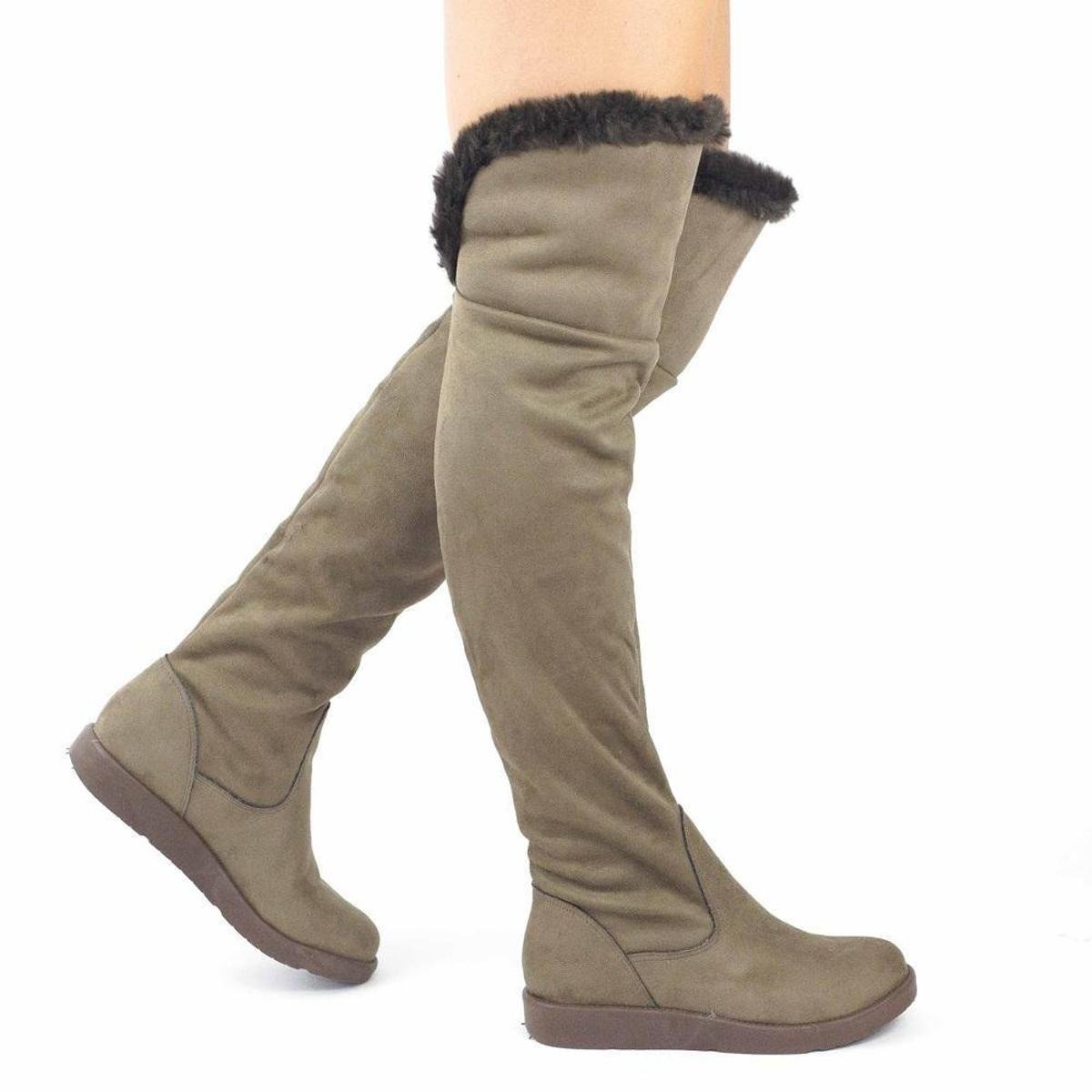 Bota Over The Knee Feminina Suede Forrada Pelo Macio Inverno - Cinza Menor preço em Bota Over The Knee Feminina Suede Forrada Pelo Macio Inverno - Cinza