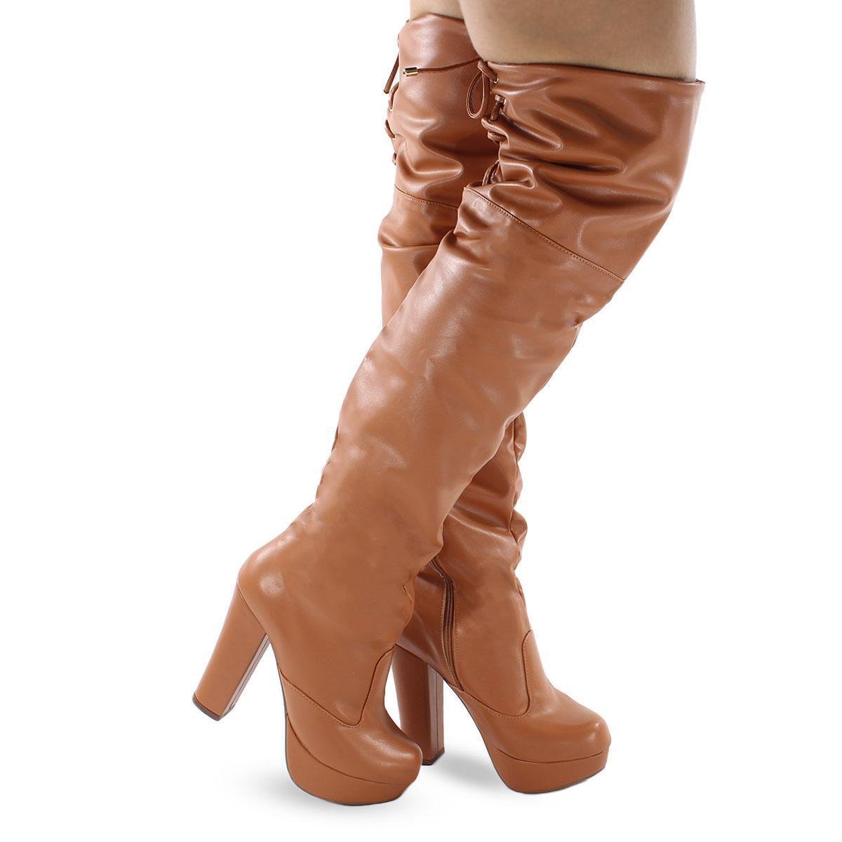 Bota Over The Knee Modarpe Salto Alto Grosso Meia Pata Feminina C9