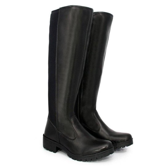 Bota Over The Knee Neopreme Ziper Lateral Interna Solado Tratorado - Preto