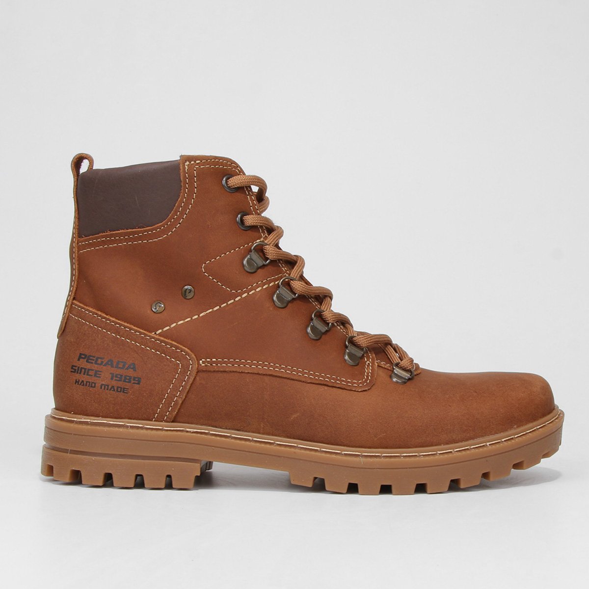 Bota Pegada Cano Médio Masculina - Caramelo Menor preço em Bota Pegada Cano Médio Masculina - Caramelo