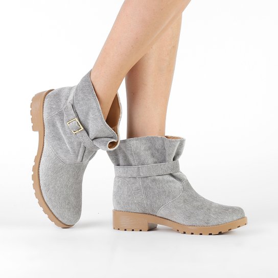 Bota Petite Jolie Cano Médio Fivela - Cinza