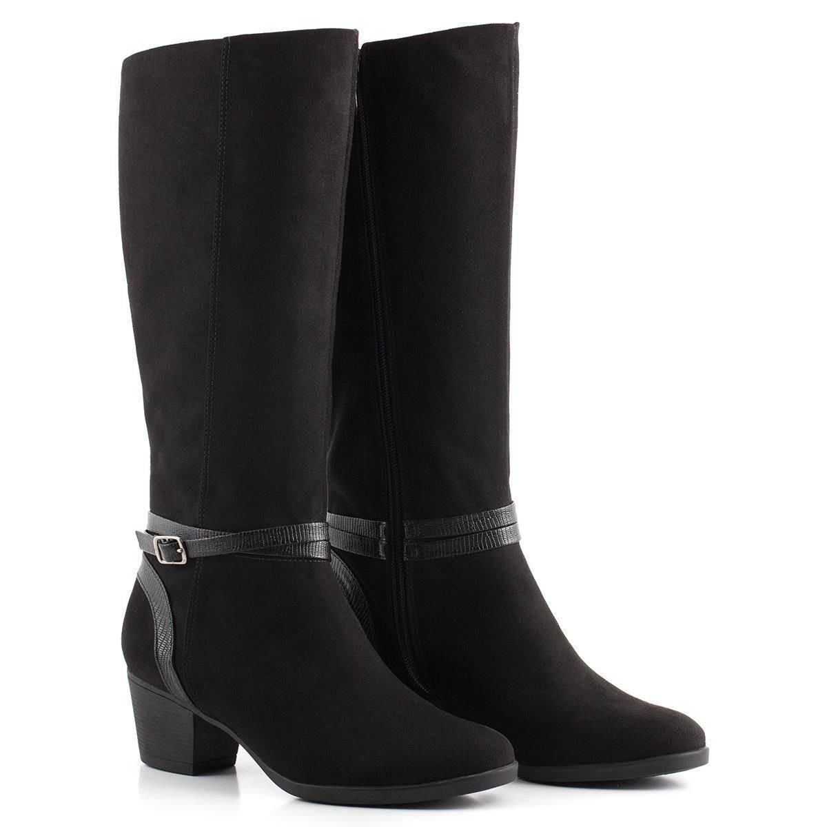 Bota Piccadilly Cano Longo Nobuck Fivela Feminino - Preto Menor preço em Bota Piccadilly Cano Longo Nobuck Fivela Feminino - Preto