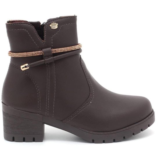 Bota Pink Cats Salto Bloco Cano Curto Brilho Menina V2531