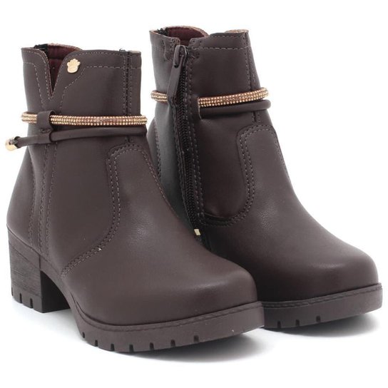 Bota Pink Cats Salto Bloco Cano Curto Brilho Menina V2531