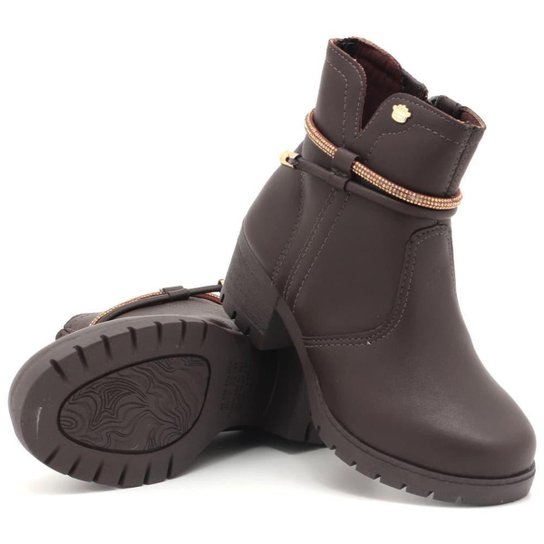 Bota Pink Cats Salto Bloco Cano Curto Brilho Menina V2531