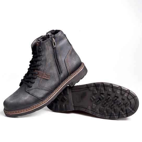 Bota Rafarillo Coturno Masculina Couro Aumenta Altura Lisa Zattini