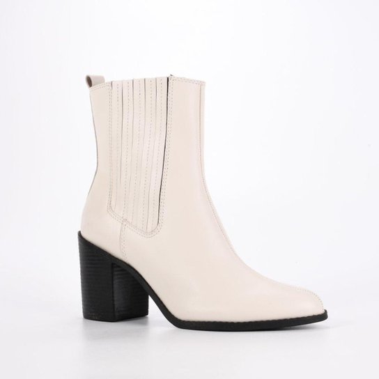 Bota Salto Bloco em Couro Off White Loucos e Santos