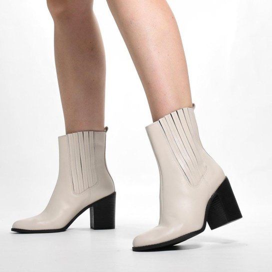 Bota Salto Bloco em Couro Off White Loucos e Santos