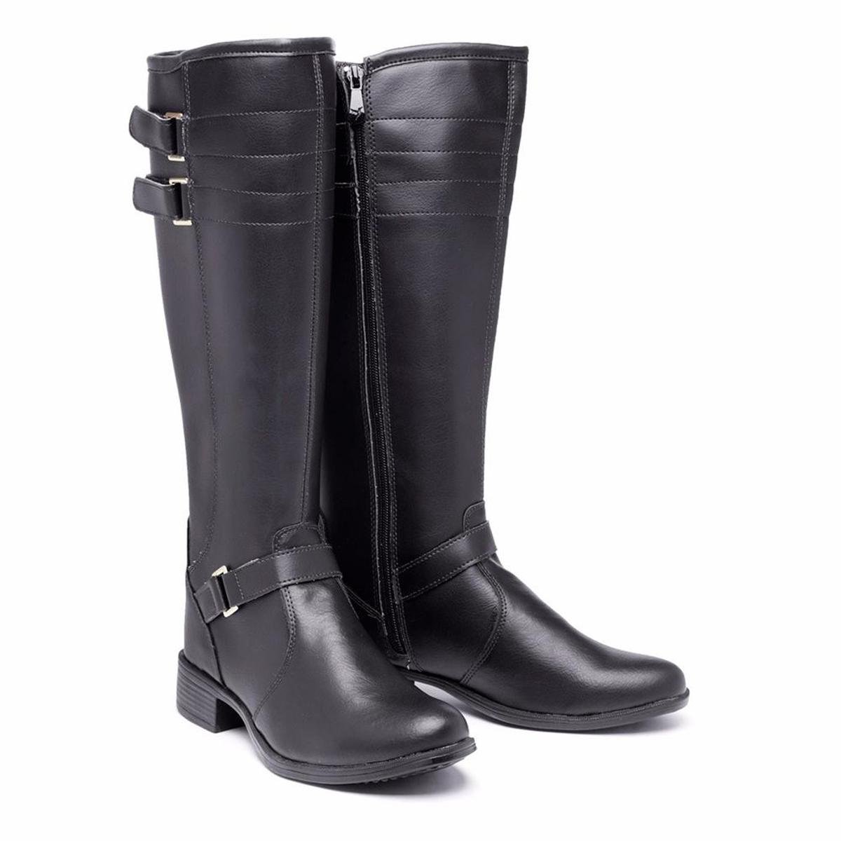 Bota Schiareli Montaria de Cano Alto Fivelas Feminina - Preto Menor preço em Bota Schiareli Montaria de Cano Alto Fivelas Feminina - Preto