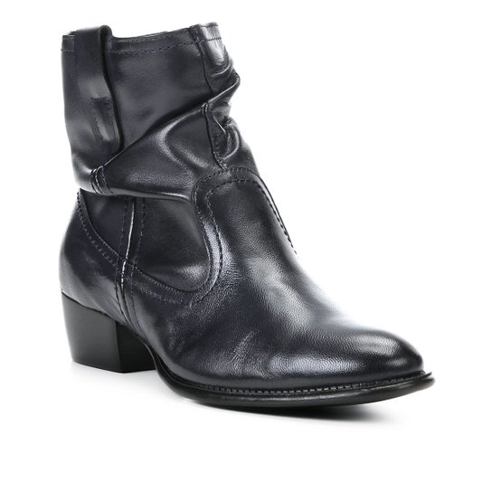 Bota Slouch Shoestock Couro Cano Curto Feminina - Marinho