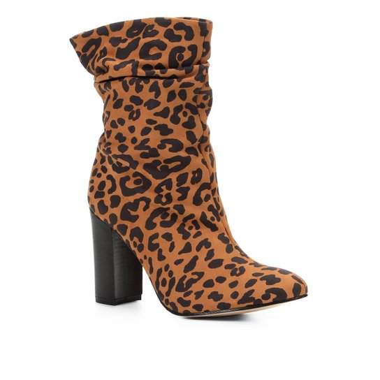 Bota Slouch Shoestock Salto Grosso Feminina - Preto+Caramelo