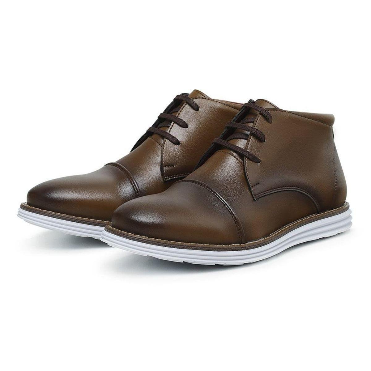Bota Social Masculina Cano Medio Com Cadarço Bico Redondo Menor preço em Bota Social Masculina Cano Medio Com Cadarço Bico Redondo