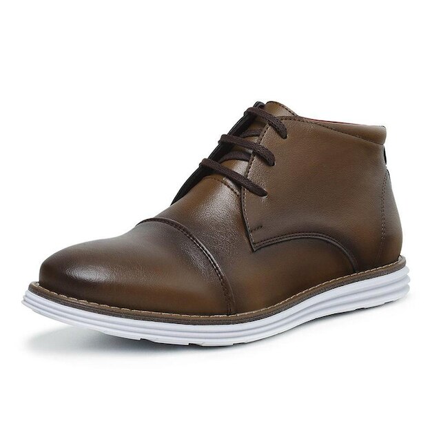 Bota Social Masculina Cano Medio Com Cadarço Bico Redondo