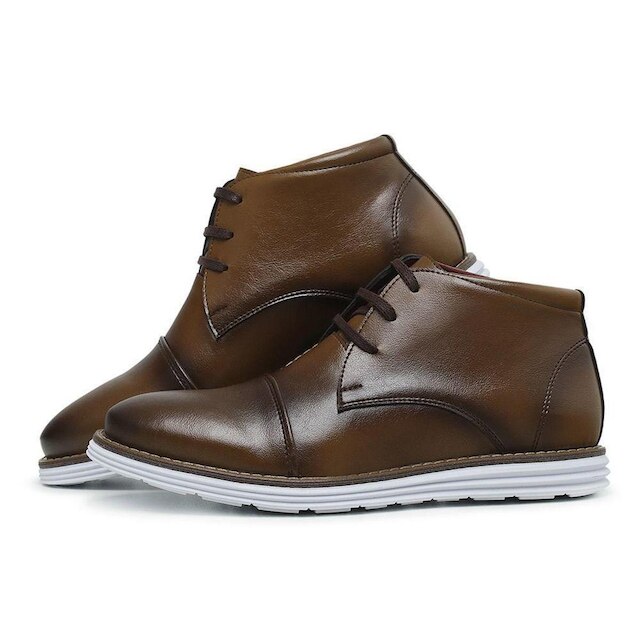Bota Social Masculina Cano Medio Com Cadarço Bico Redondo