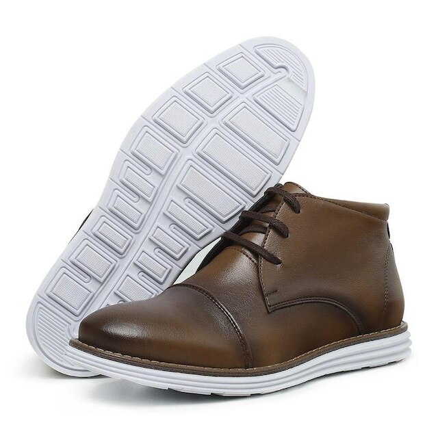Bota Social Masculina Cano Medio Com Cadarço Bico Redondo