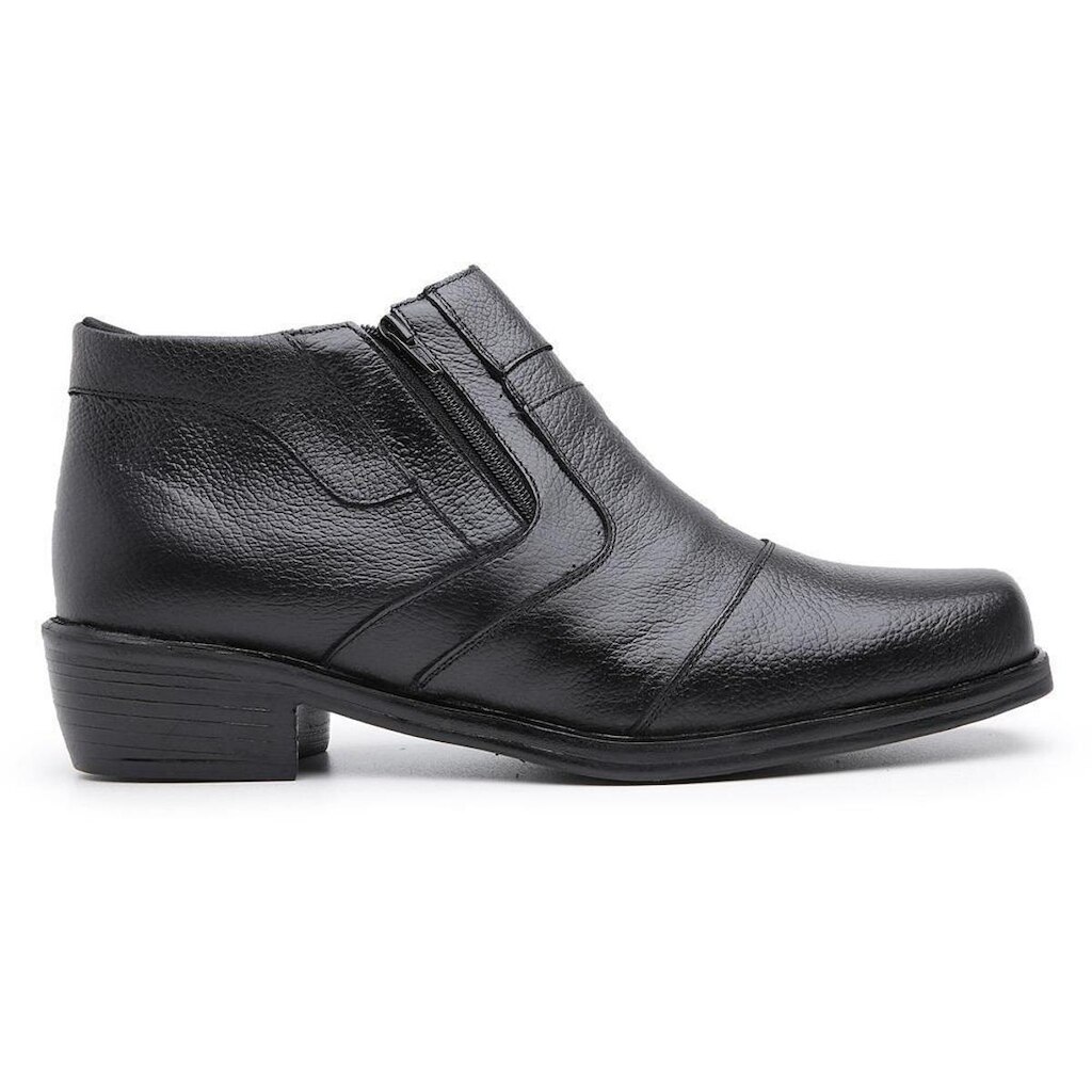 Bota Social Masculina Em Couro Legítimo Com Zíper Lateral Cano Curto Bico Quadrado Confortável
