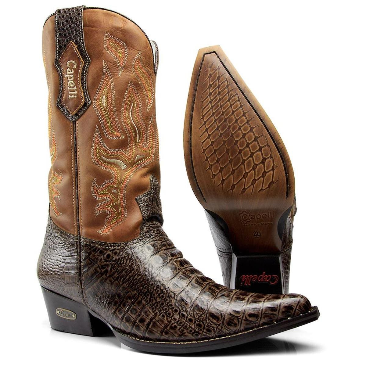 Bota texana country capelli boots jacaré couro com detalhes costura Bota Texana Country Capelli Boots Jacaré Couro com Detalhes Costura