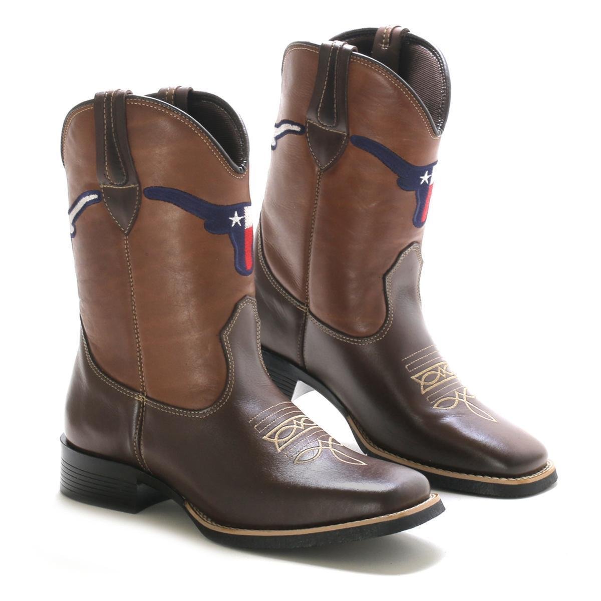 Bota Texana Country Couro Bordada Touro Cano Alto Lookstock Masculina Menor preço em Bota Texana Country Couro Bordada Touro Cano Alto Lookstock Masculina