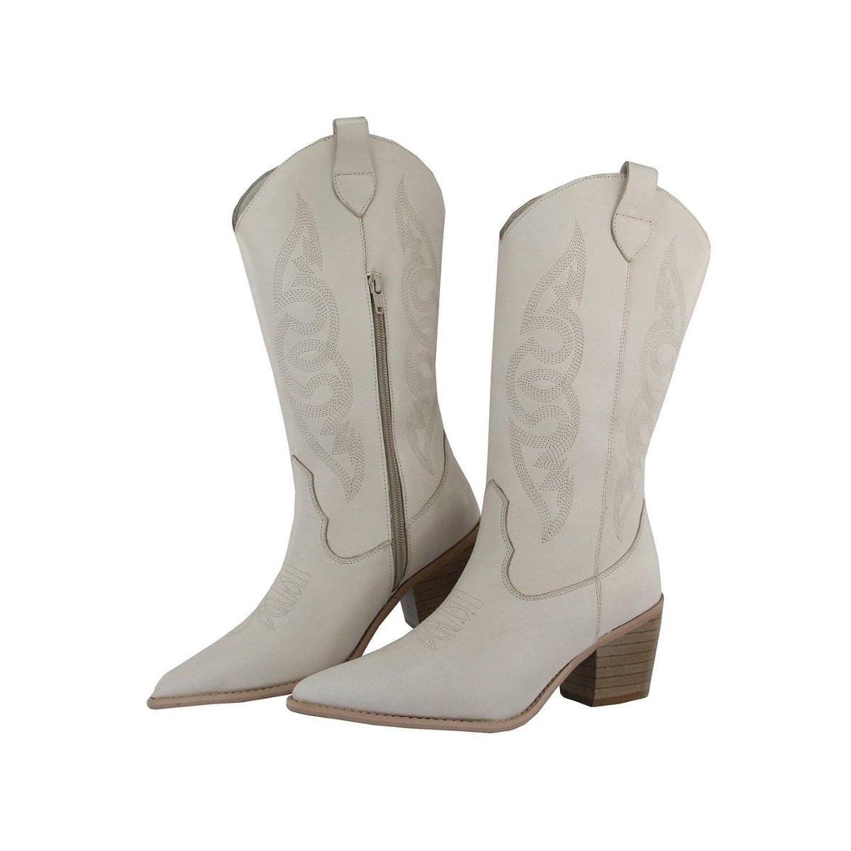 Bota Texana Country Em Couro Feminina Bico Fino Maria Paula Off White Menor preço em Bota Texana Country Em Couro Feminina Bico Fino Maria Paula Off White