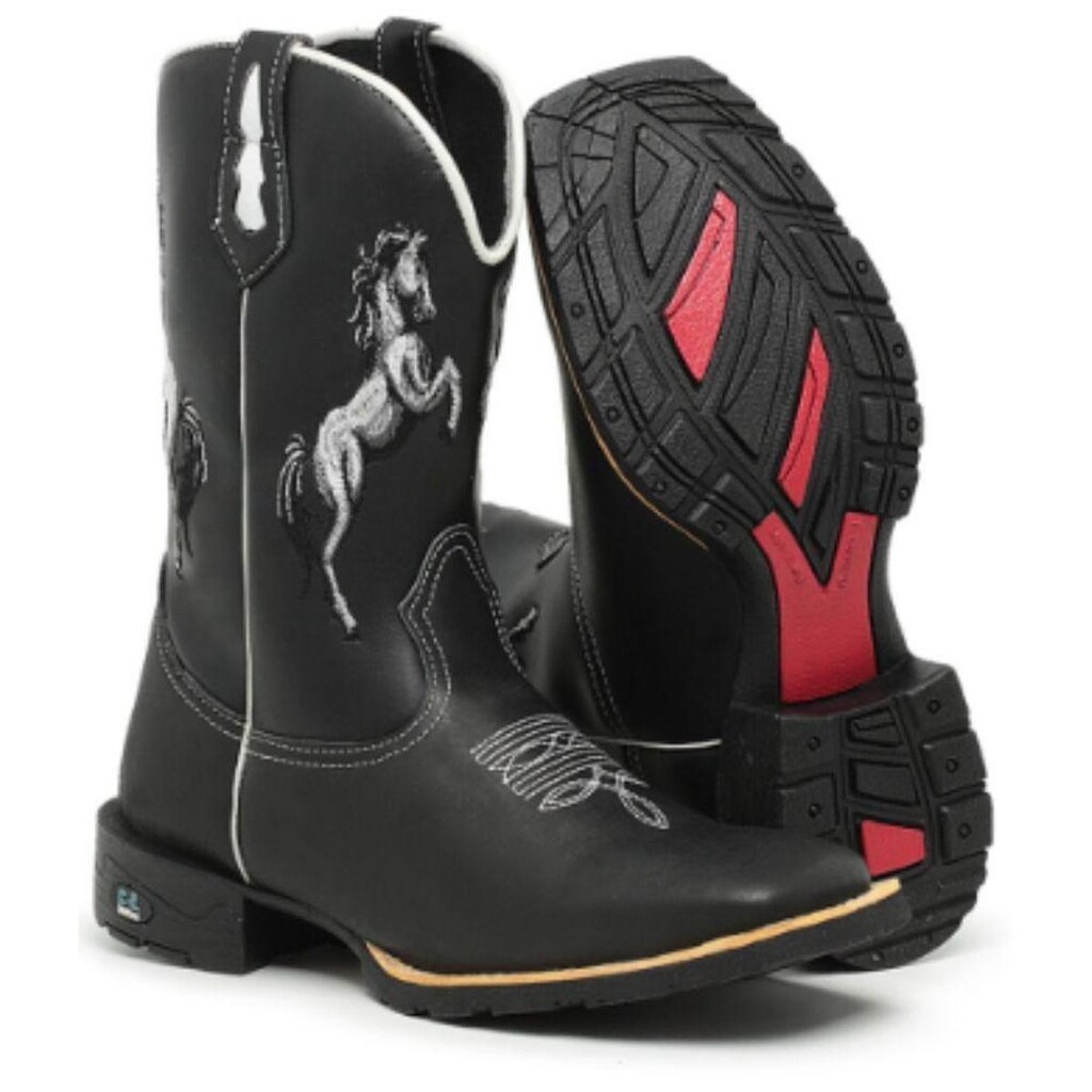 Bota Texana Country Masculina Em Couro Cavalos