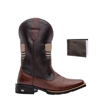 Bota Texana Country Masculina Texas Gold EUA Couro com Carteira