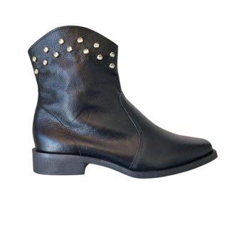Bota Texana Couro Legítimo Preta Tachas Salto Baixo Cano Médio Cor:;Tamanho:36