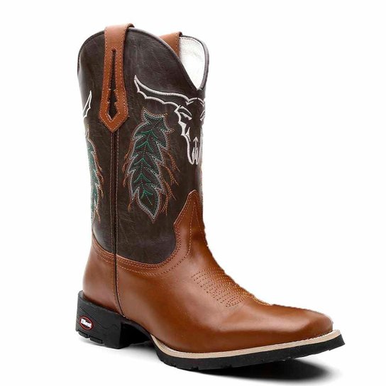 Bota Texana em Couro Dexshoes Bico Quadrado Masculina - Marrom