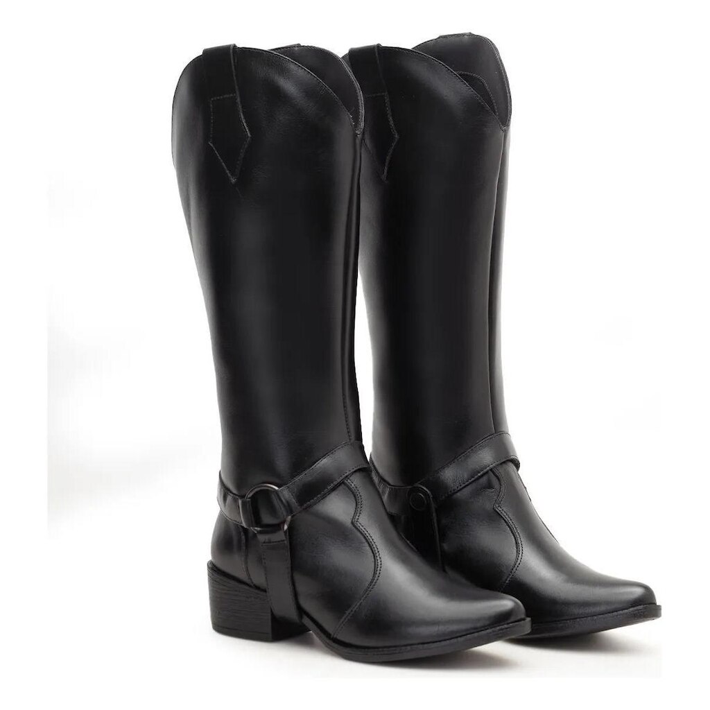 Bota Texana Feminina 2 em 1 Cano Removível Couro Salto Bloco Casual