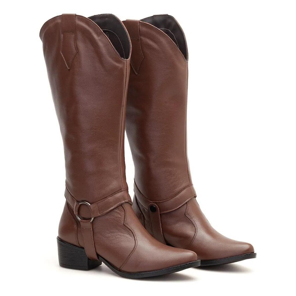 Bota Texana Feminina 2 em 1 Cano Removível Couro Salto Bloco Casual